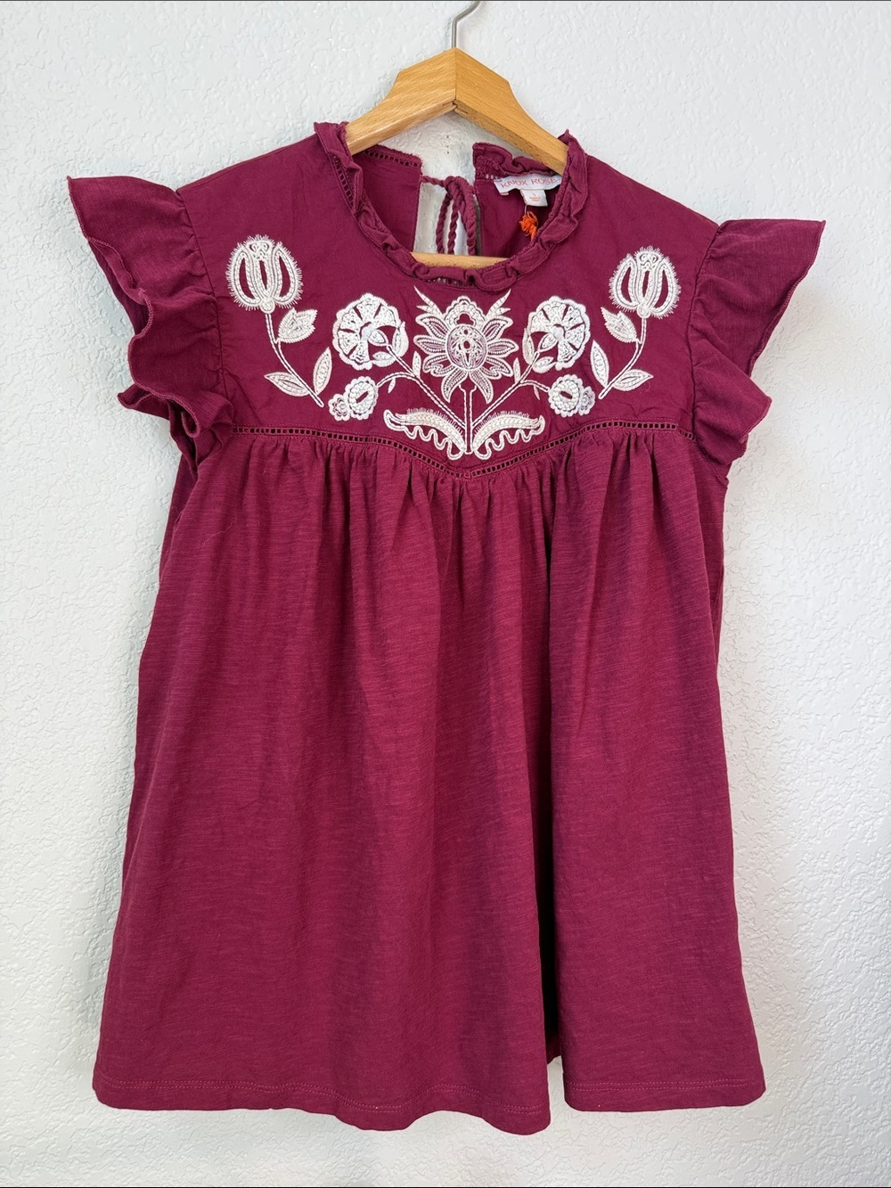 Knox Rose Blouse Floral Embroidery Red Burgundy and Cream size Medium - Picture 2 of 11